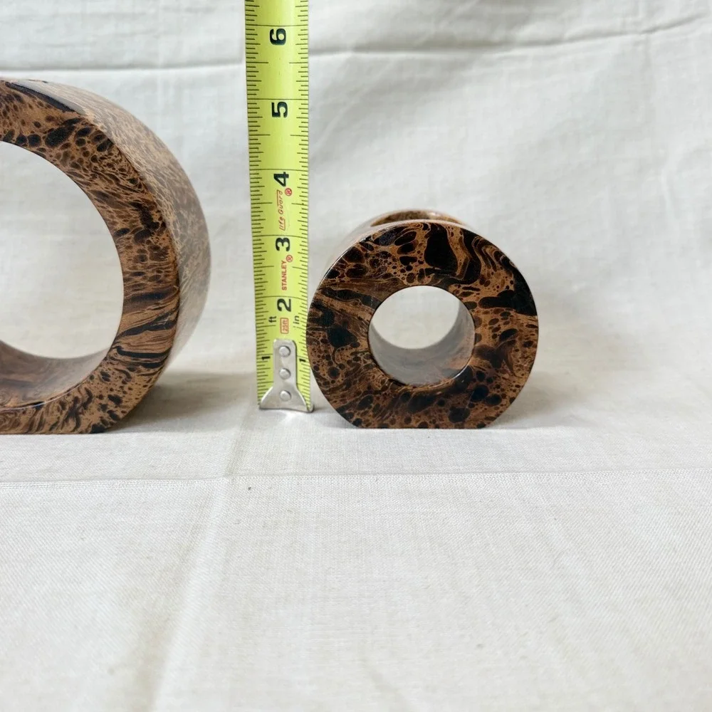 Vintage Postmodern Burl Wood Style Candle Holder Set, 1980s